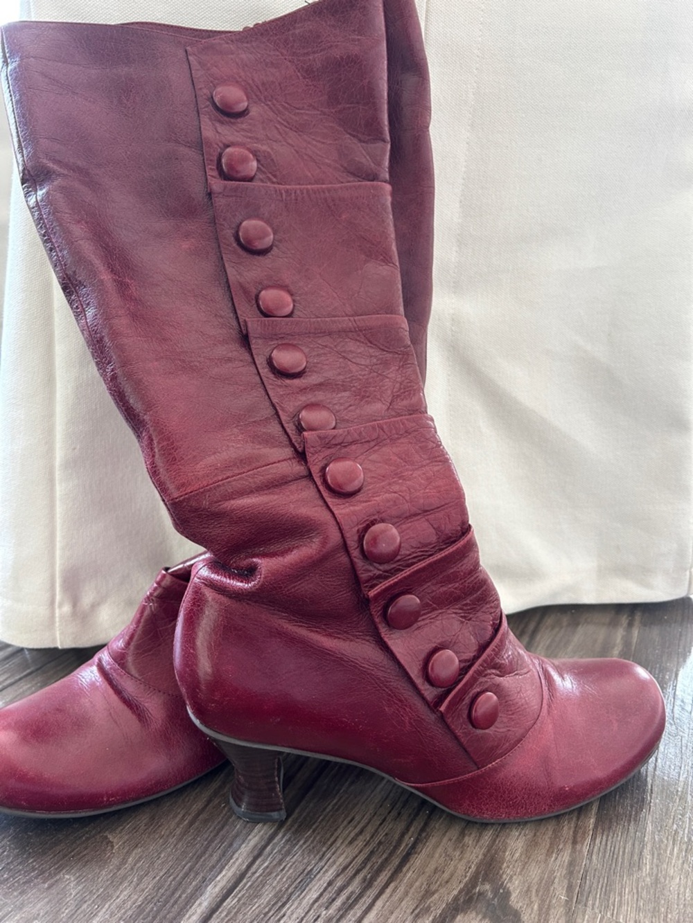 Amelia James Burgundy Button-Front Leather Knee Boots